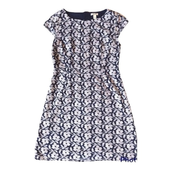 NAVY WHITE Raised Floral Embroidered Sheath Dress - Picture 1 of 7